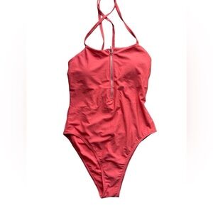 Juicy Couture Orange One Piece Swimsuit - Size L Tie Zipper Comfy Beach Summer